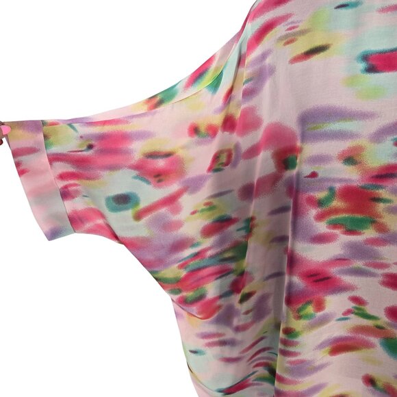 NWOT | Watercolor Abstract Print Semi Sheer Batwing Sleeve Flowy Blouse | 1Xl - Picture 3 of 5